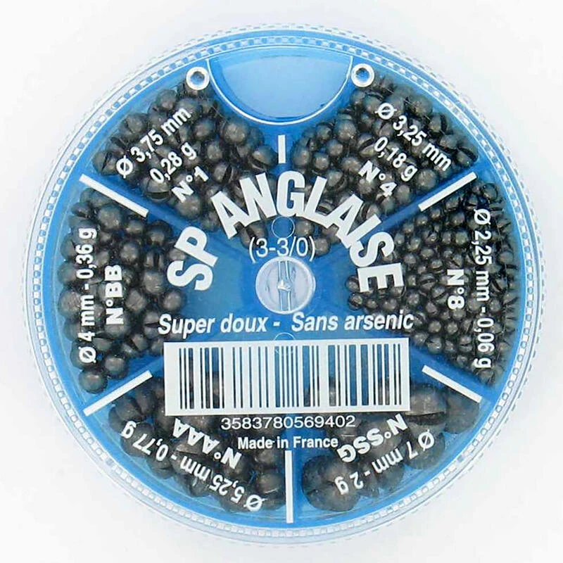 Plomb Pêche à L'anglaise BOITE 6 CASES FENDU GB 1 Plomb Pêche à L'anglaise BOITE 6 CASES FENDU GB